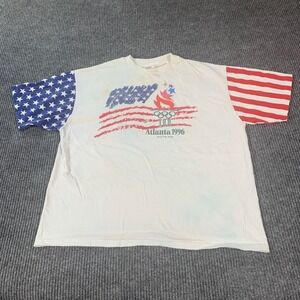 VTG Hane T Shirt Mens XL White Single Stitch USA Flag 1996‎ Atlanta Olympics 90s